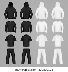 Silhouettes clothes black and white colors, hoodie, t-shirt and Long sleeve, pants