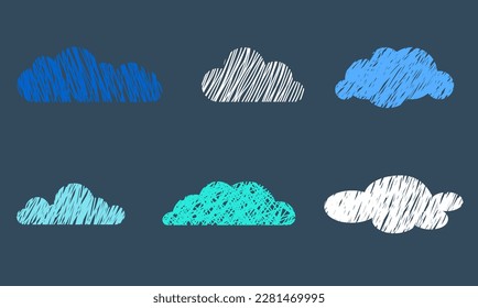 Silhouetten von Wolken auf blauem Hintergrund, das Innere der Füllung ist mit Linien schattiert. 
