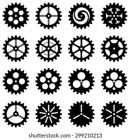 silhouettes cog wheels and pinions, set of gears with the same module 