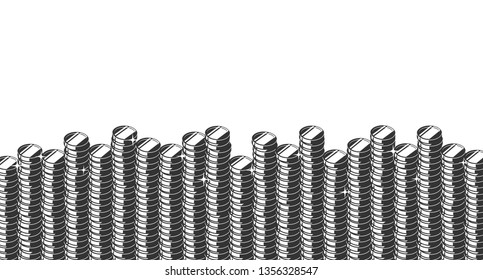 Silhouettes of Coin Columns at the Bottom and Copyspace Above Them. Vector Isometric Illustration