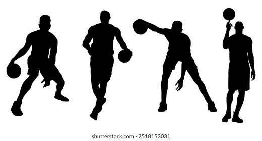 Silhouettes Collection, Jogadores de basquete Silhouettes, Esporte masculino, Silhueta, Saltar, Correr, Bola, Estilo de vida, Playoff, Dinâmico, Jogador, Ilustração de vetor