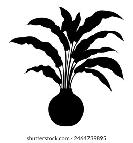 Silhouettes collection of decor house indoor, garden plants. Black and white home plants in flower pot outline doodle .Vector illustration of home plants.