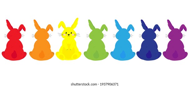 Silhouettes collection of Rabbits . Rainbow bunny pattern. Easter design elements.