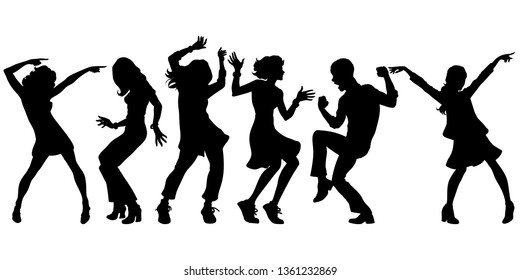 silhouettes collection set. young people dancing. men women boys girls. Pop art retro vector illustration kitsch vintage