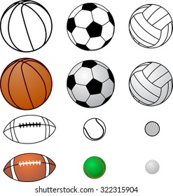 Silhouettes collections of sports balls design and color colection balls