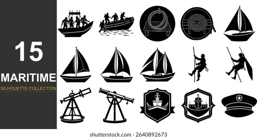 Silhouettes – Compass, Sextant and Helm Vector Icons