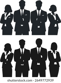 Silhouettes of Confident Business Professionals Standing with Arms Crossed
