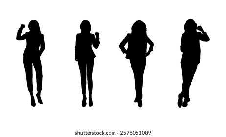 Silhouettes of confident businesswomen in various poses, symbolizing empowerment, strength, and equality. Perfect for International Women's Day and gender equality themes