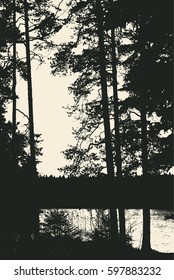 Silhouettes of coniferous forest. detailed vector illustration