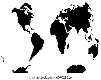 Silhouettes contours of continents of the Earth. Black image on a white background