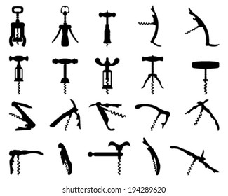 Silhouettes of corkscrew, vector illustration