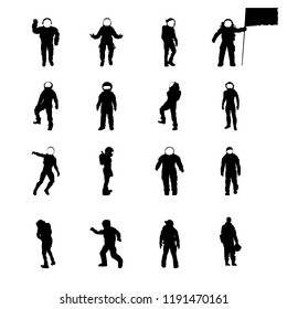 Silhouettes of Cosmonauts set, vector