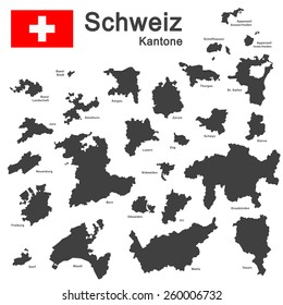 silhouettes of country Switzerland and all cantons