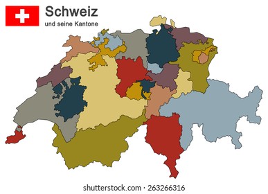 silhouettes of country Switzerland and all cantons