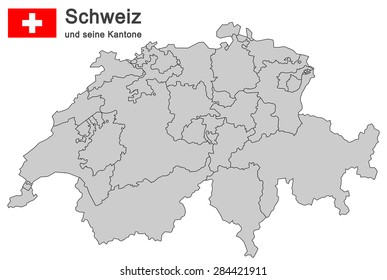 silhouettes of country Switzerland and all cantons