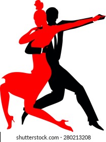 Silhouettes of a couple dancing Argentine tango, vector illustration, EPS 8