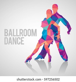 Silhouettes Of Couple Dancing Ballroom Dance. Multicolored Detailed Vector Silhouette Of Ballroom Dancers.