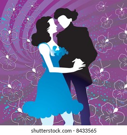 Silhouettes of couple dancing in floral background