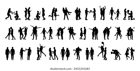 Silhouettes of couple in different poses vector large collection set.	