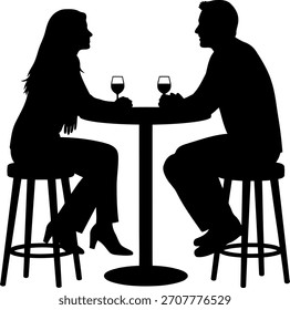 Siluetas de una pareja disfrutando de bebidas en una mesa juntos.