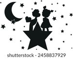 silhouettes of a couple in love-