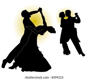 Silhouette's of couples dancing