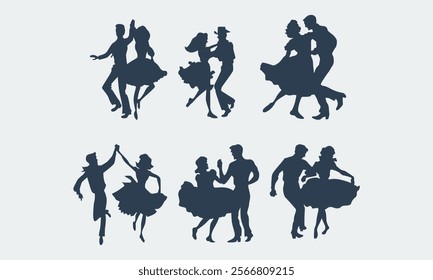 Silhouettes of Couples Dancing in Various Fun and Energetic Poses	
