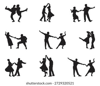 Siluetas de parejas bailando en varios estilos