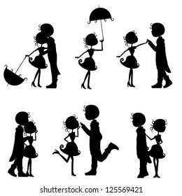 silhouettes couples with different poses on white background