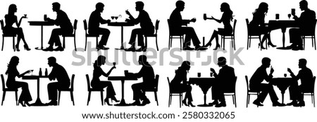 Silhouettes of Couples Dining and Conversing at Tables