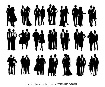 Silhouettes of couples in evening clothes vector.