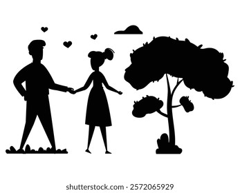 Silhouettes of Couples Expressing Romantic Love at Sunset