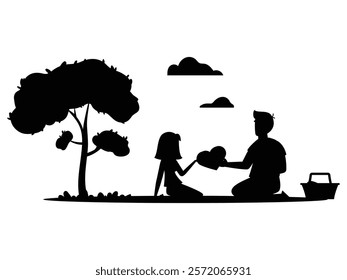 Silhouettes of Couples Expressing Romantic Love at Sunset