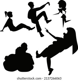Silhouettes of couples. Two people. People together. Couple in love. People