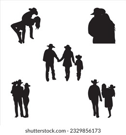Silhouettes of a cowboy family vector illustration