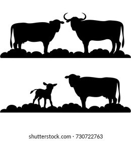 Silhouettes cows and small calves,vector illustration