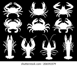 Silhouettes of crabs, vector