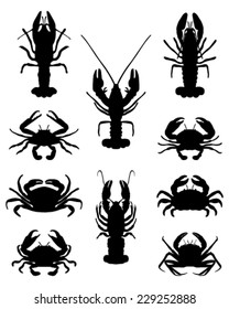 Silhouettes of crabs, vector illustration