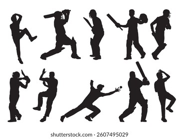 Silhouettes of Cricket players collection