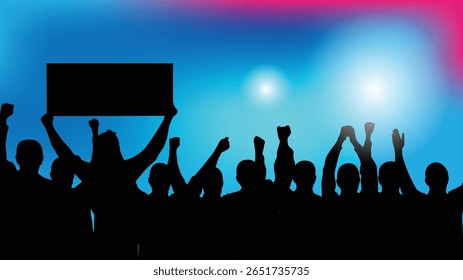 Silhouettes of a Crowd at the Concert or Disco Colorful Background. People at entertainment event concept vector art