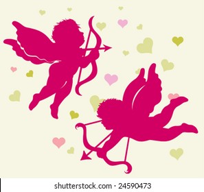 Silhouettes of Cupid for Valentines day. Vector images scale to any size.