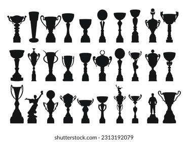 Silhouettes of cups for awarding the achievements of the winners. 
Set of sports, educational, heraldic or triumphal concept design samples