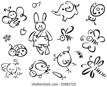 Silhouettes of cute animals and insects for your design.