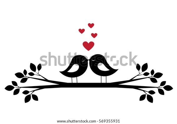 シルエットはかわいい鳥のキスと赤い心 バレンタインデー用のスタイリッシュなカード ベクターイラスト のベクター画像素材 ロイヤリティフリー