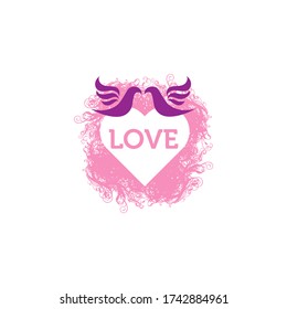 Silhouettes cute birds in Love. Stylish card for Valentine day. Vector illustration