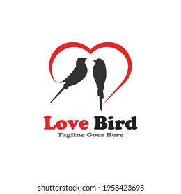 Silhouettes cute birds in love, vector ilustration, bird love logo icon set.
