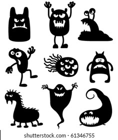 Silhouettes of cute doodle monsters-bacteria