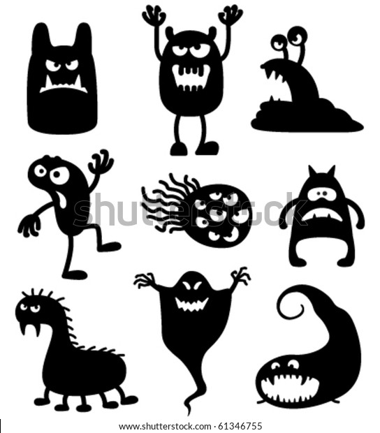 Marinero falso Touhou Siluetas de monstruos-bacterias de doodle bonitos: vector de stock (libre  de regalías) 61346755 | Shutterstock