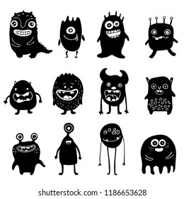 silhouettes of cute monsters set