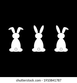 Silhouettes of a cute rabbits. Easter holiday. Rabbit from the back. Isolated vector illustration. Christmas. Close-up. Isolated background. Black and white color. set